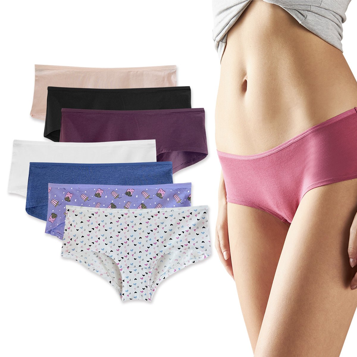 Pack of 5 Womens Low Waist Cotton Boyshort Brief Panty