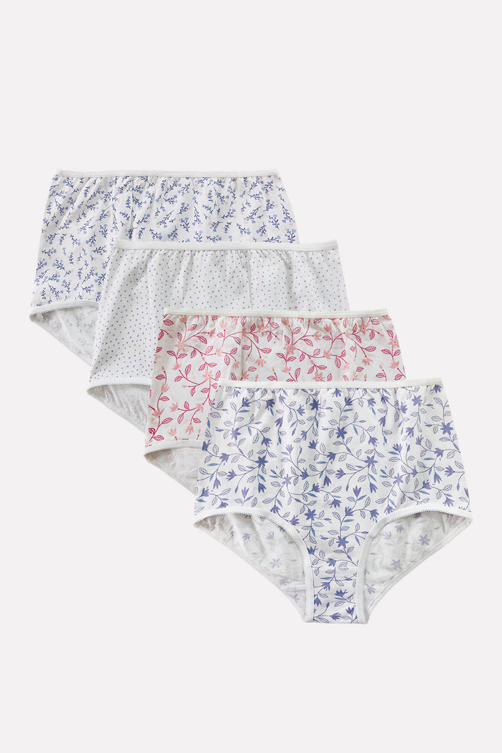 Pack of 4 Ladies High Waisted Full Back Cover Printed Brief Panty