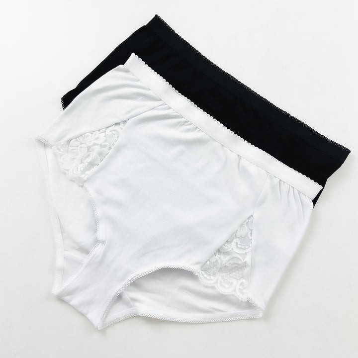 Ladies High Waisted Cotton Stretch Lace Brief Panties