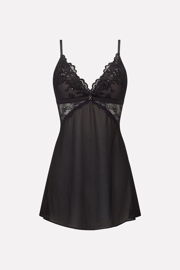 Womens Black Lace Babydoll Adjustable Straps Nightdress