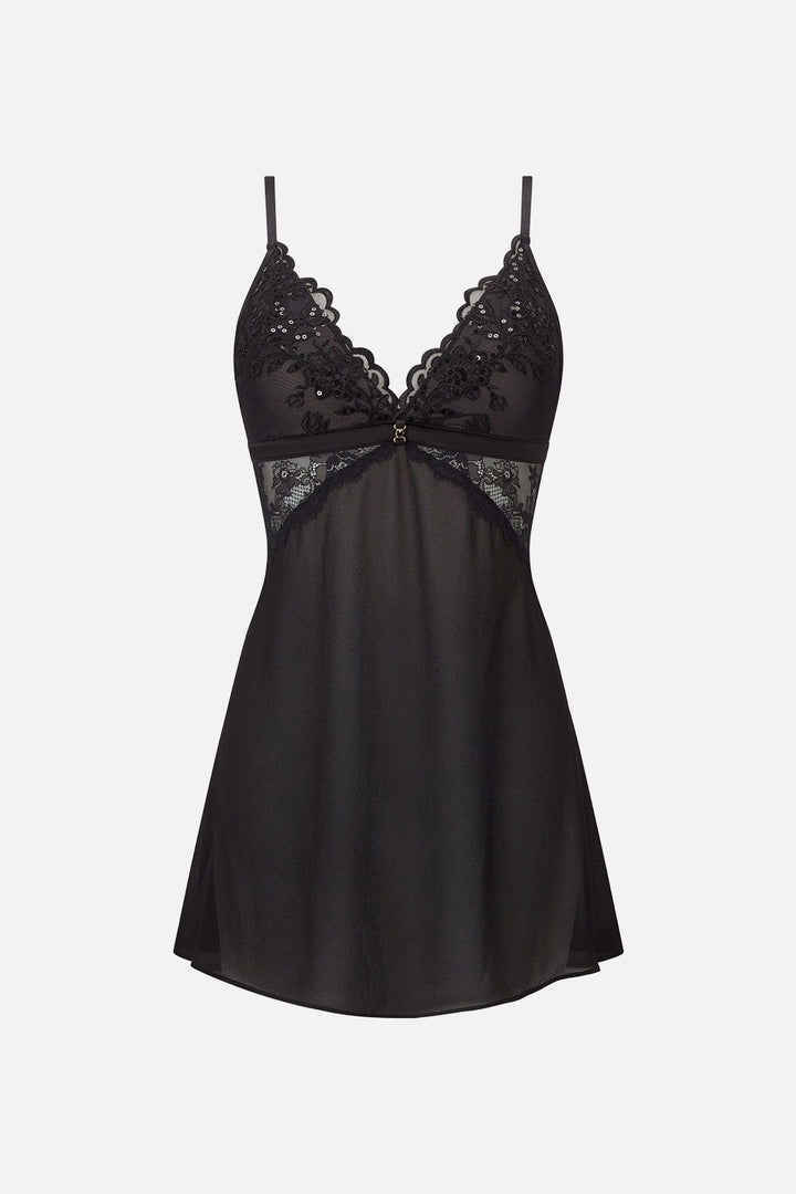 Womens Black Lace Babydoll Adjustable Straps Nightdress