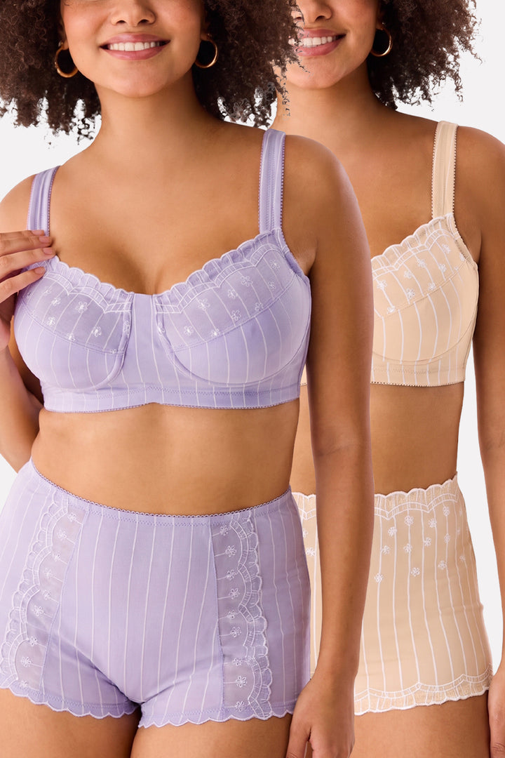 Womens Plus Size Cotton Pinstripe Wireless Full-Coverage Bra