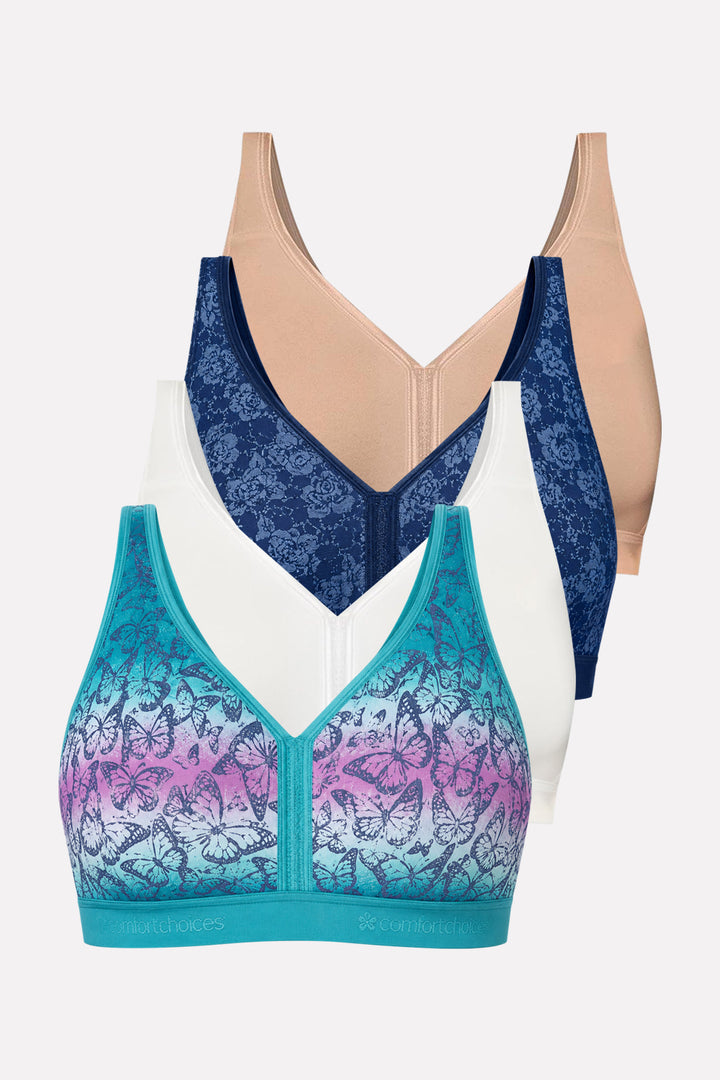 Womens Plus Size Wireless Back-Close Cotton Lounge Bra