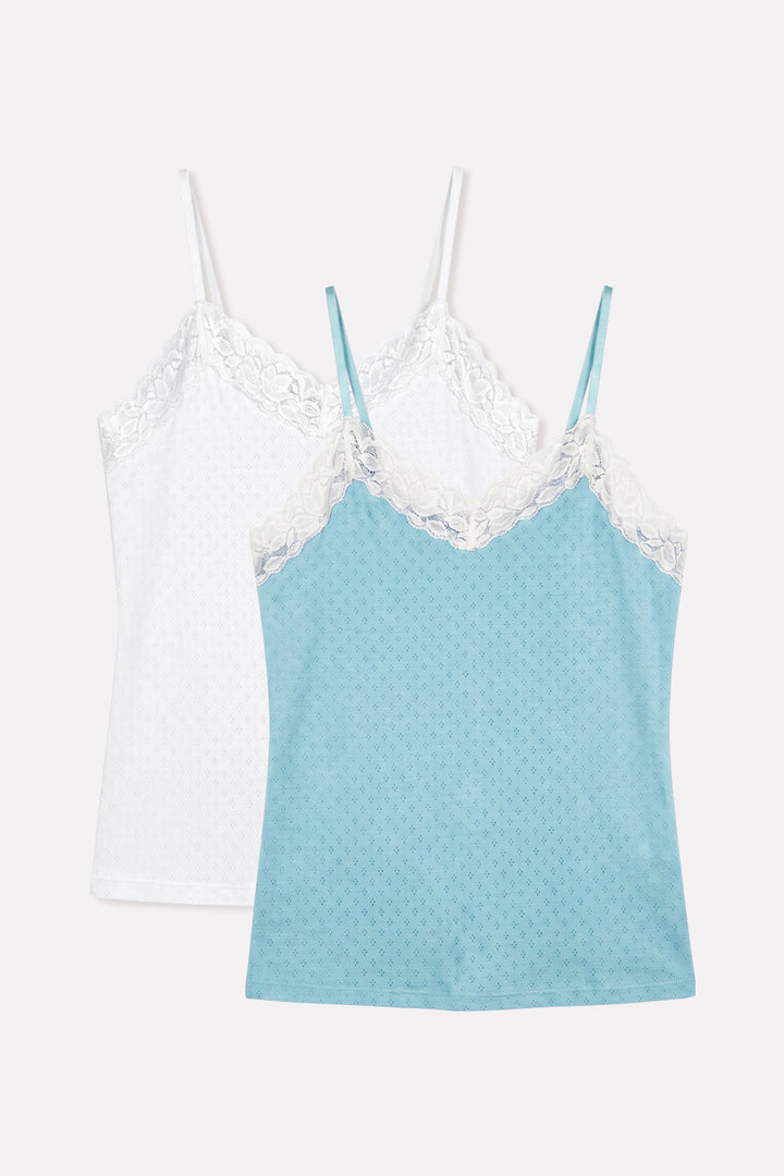 Womens Lace Trim Cotton Camisole Tank Top