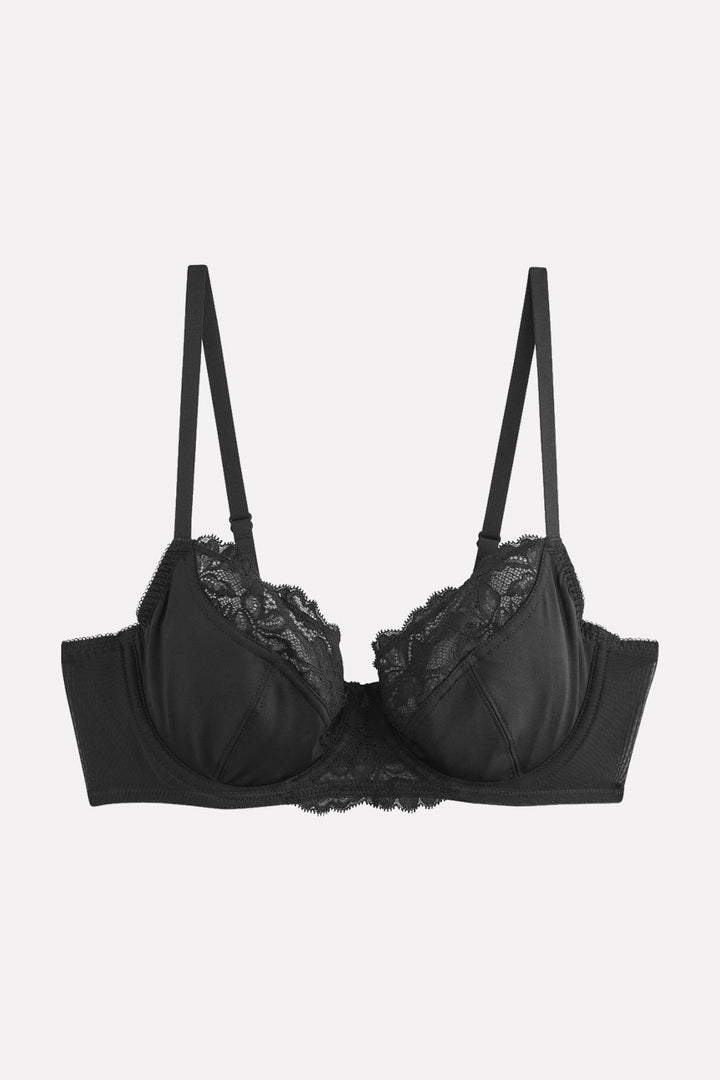 Womens Black Non-Padded Full Cup Underwired Floral Lace Bra