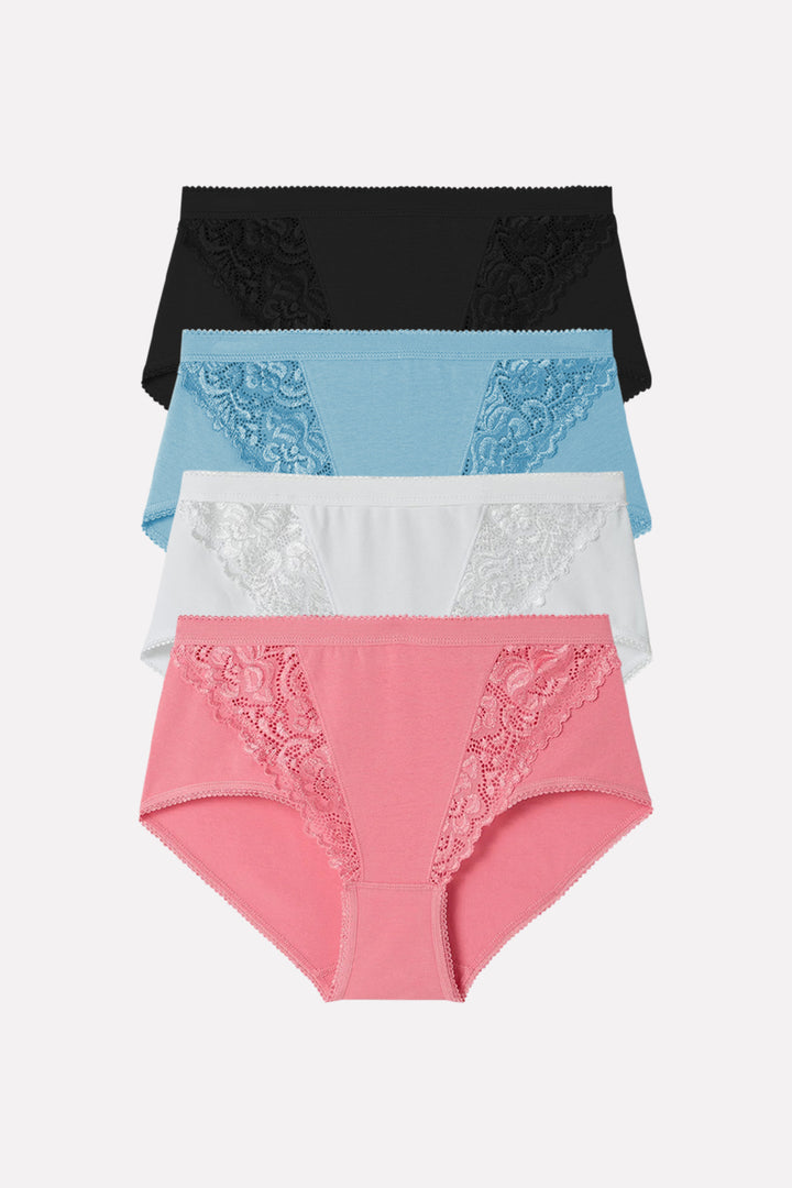 Pack of 3 Ladies High Waisted Cotton Stretch Lace Brief Panties