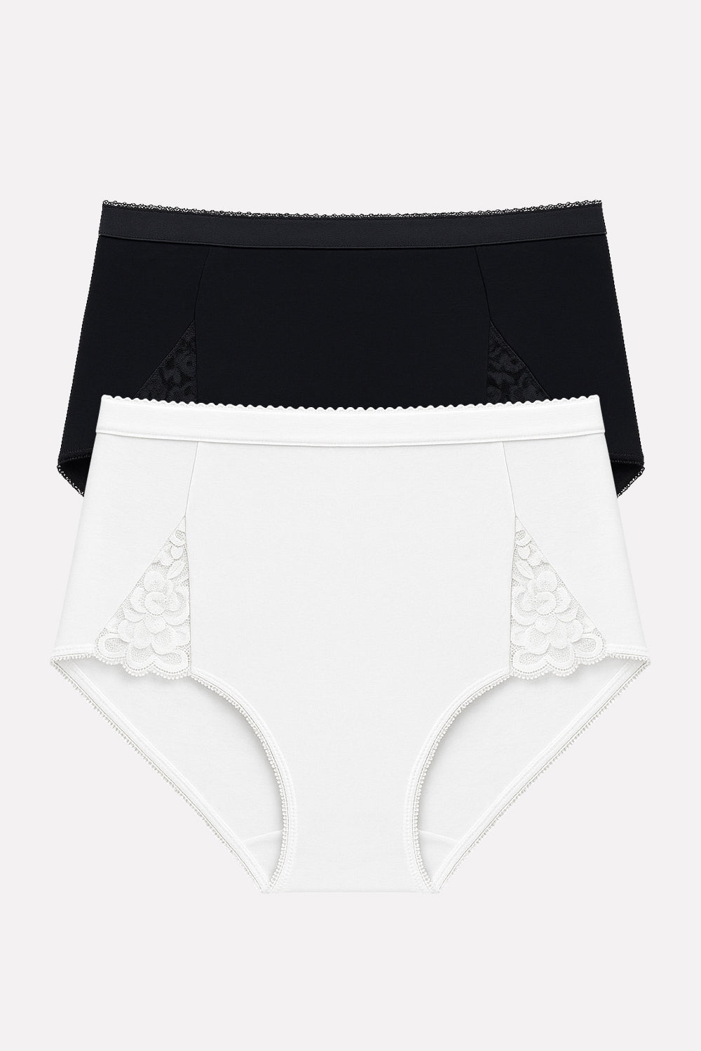 Ladies High Waisted Cotton Stretch Lace Brief Panties