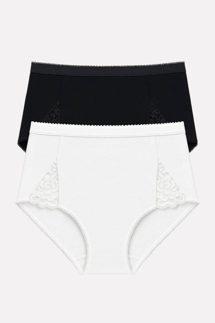 Ladies High Waisted Cotton Stretch Lace Brief Panties