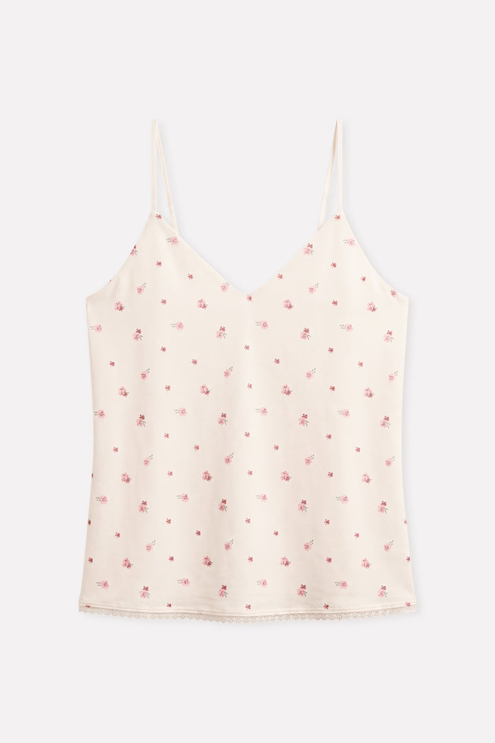 Womens Floral Printed Cotton Camisole Sleeveless Lace Hem Tank Top