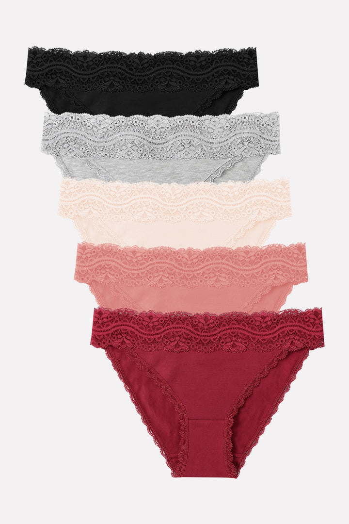 Pack of 3 Womens Mid-Rise Cotton Lace Brief Panties