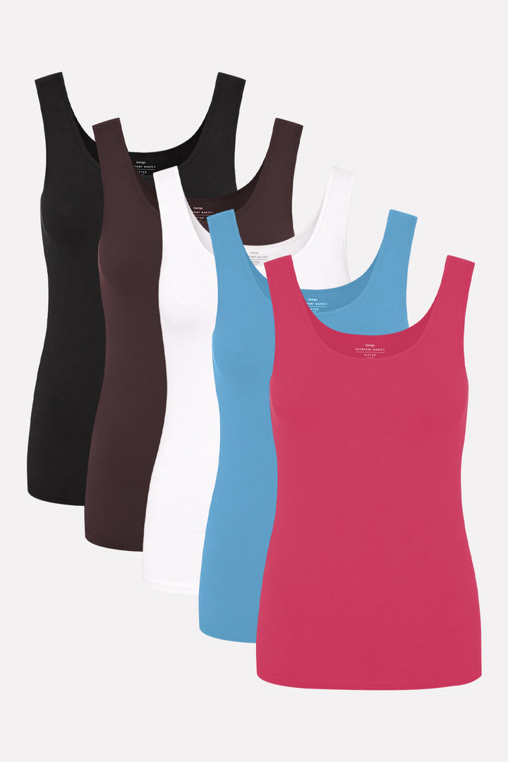 Womens Soft Cotton Sleeveless Scoop Neck Basic Stretch Tank Top