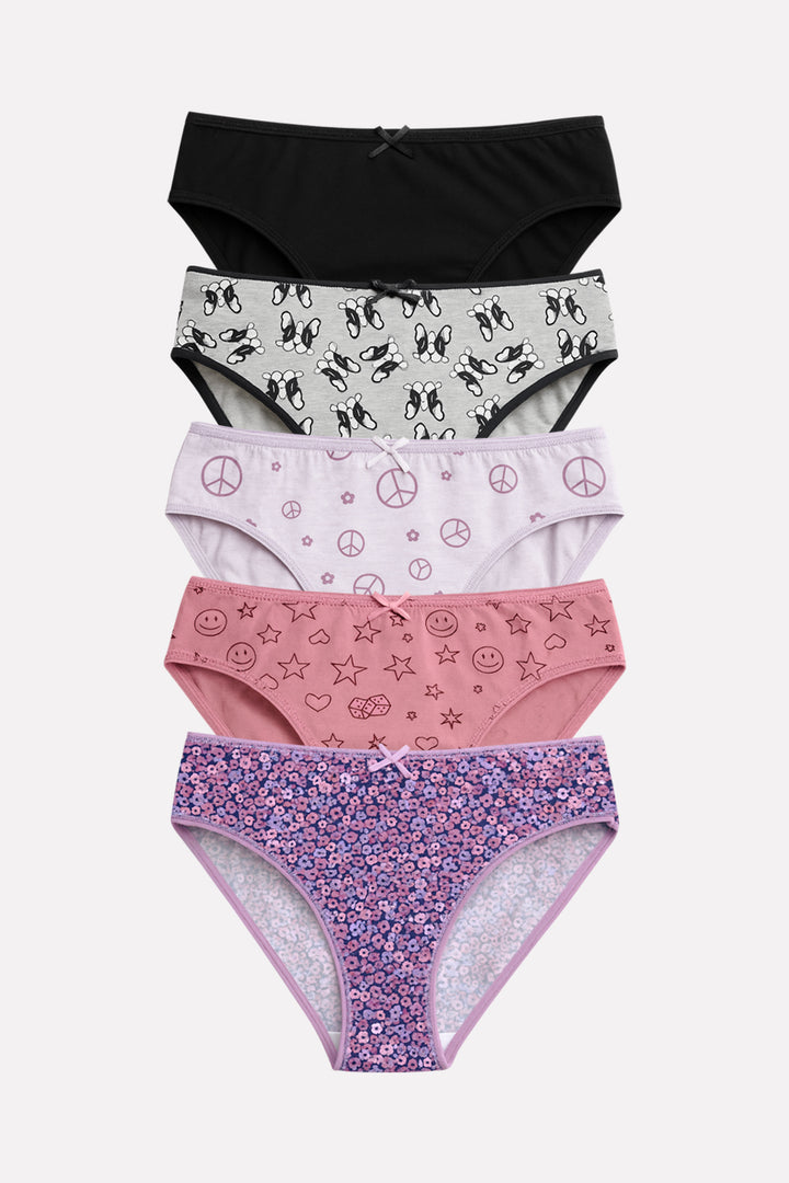 Pack of 5 Girls Fun Prints & Soft Comfort Cotton Panty