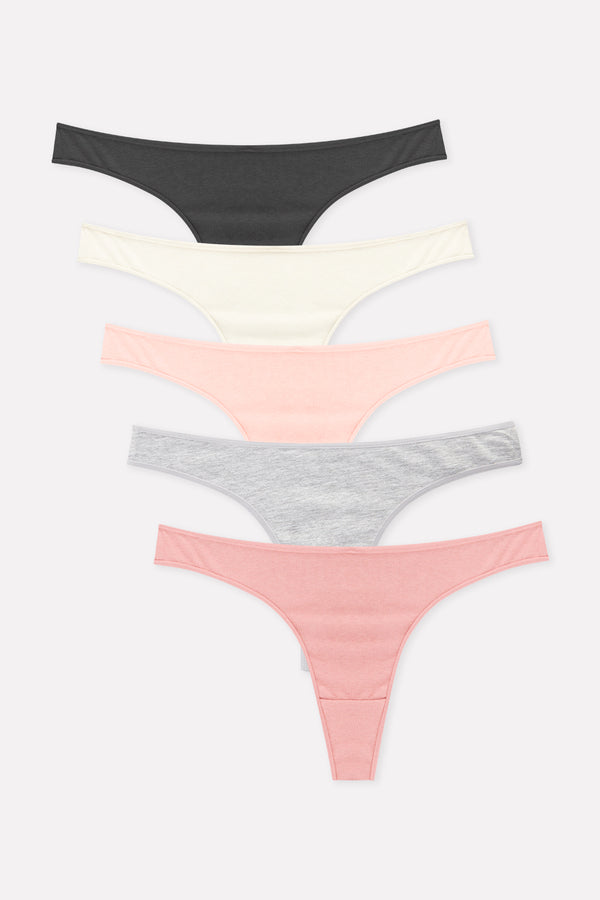 Pack of 5 Womens Solid Soft Cotton Breathable Thong