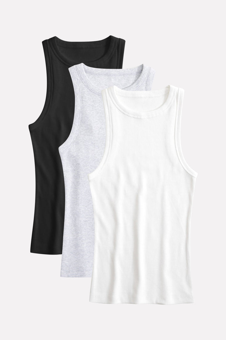 Womens Slim-Fit High Neck Ribbed Cotton Tank Top