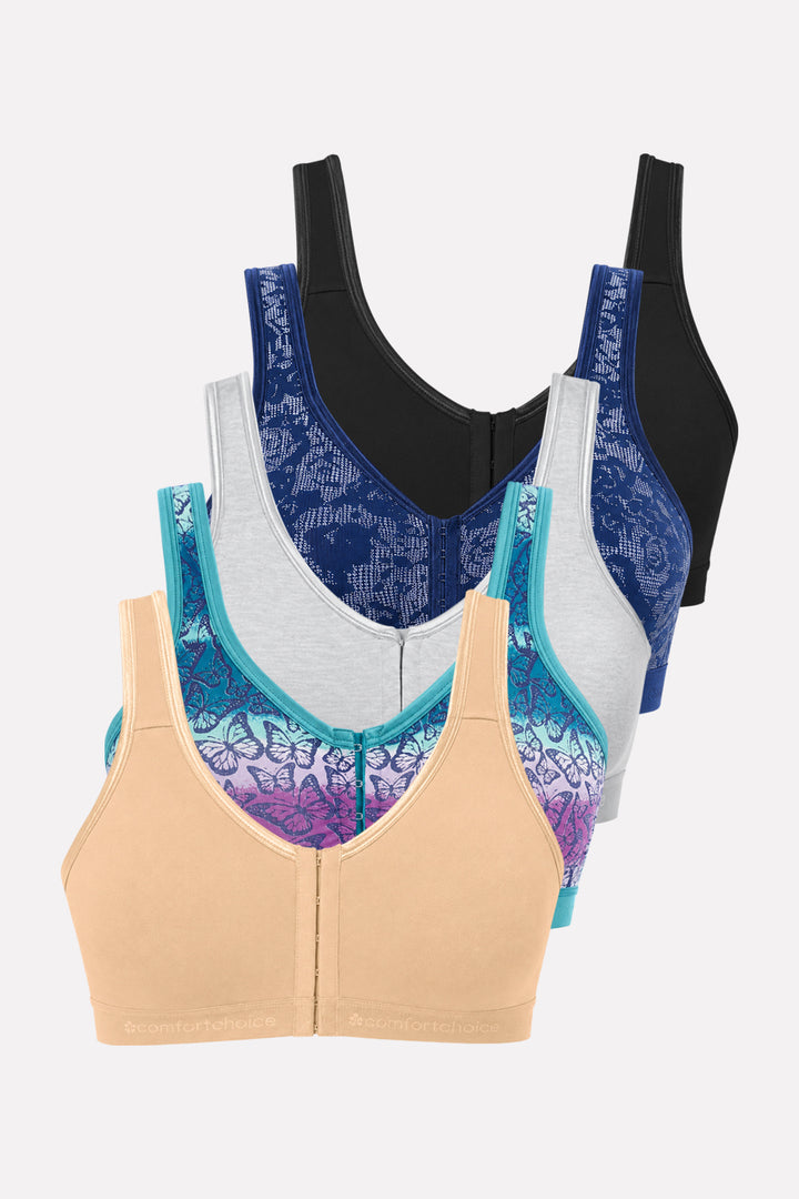 Womens Plus Size Wireless Front-Close Cotton Lounge Bra