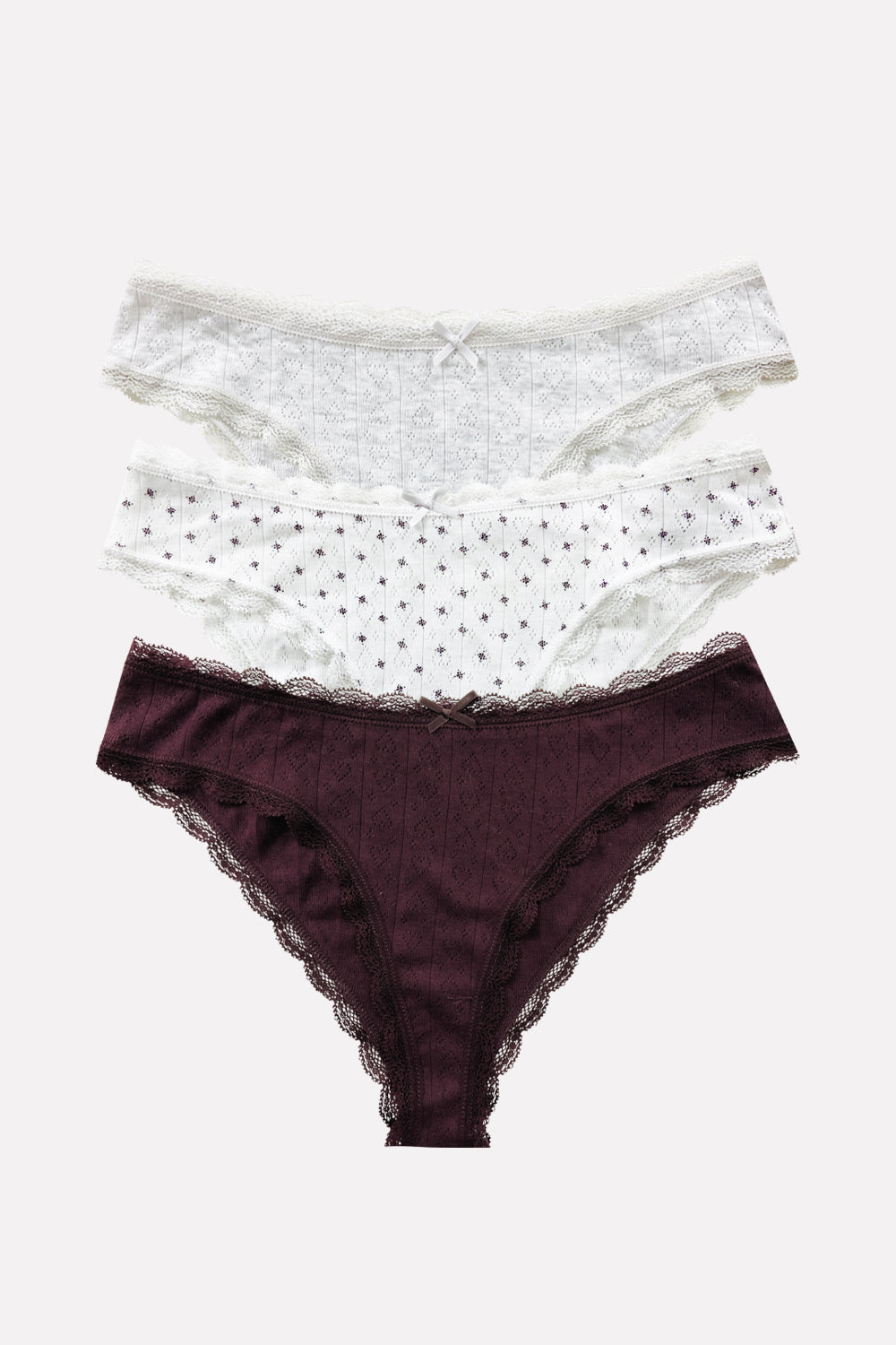 Ladies Lace Trim Pointelle Brazilian Brief Panty