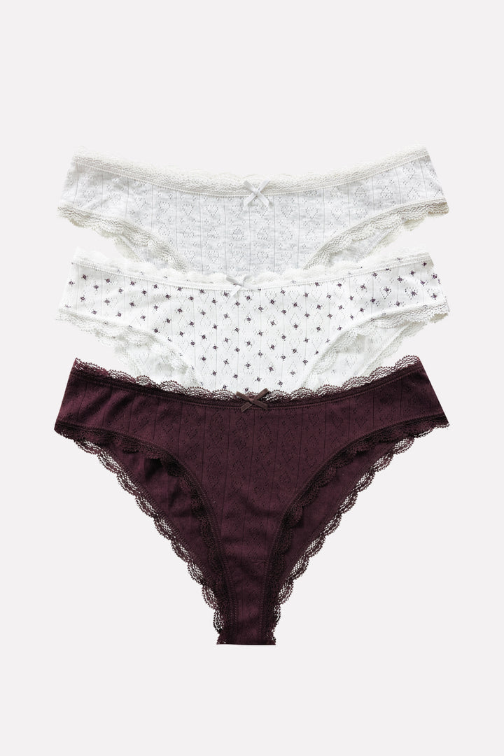 Ladies Lace Trim Pointelle Brazilian Brief Panty