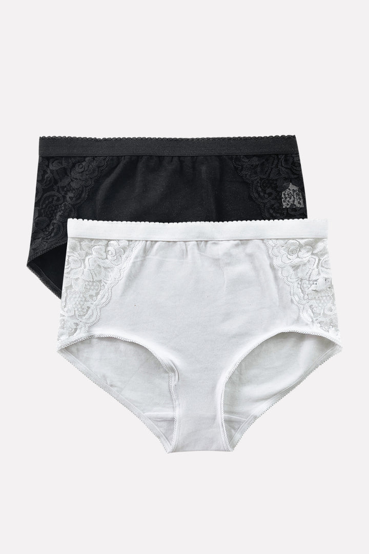 Ladies High Waisted Cotton Stretch Lace Brief Panties