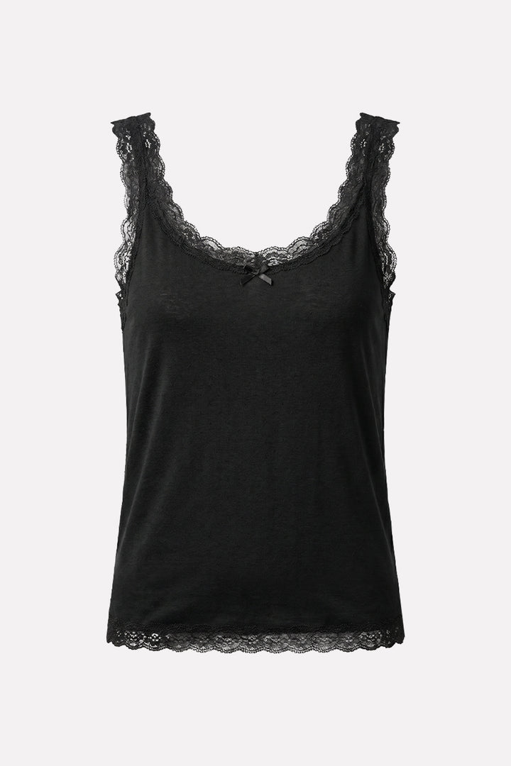 Womens Black Cotton Lace Trim Camisole Tank Top
