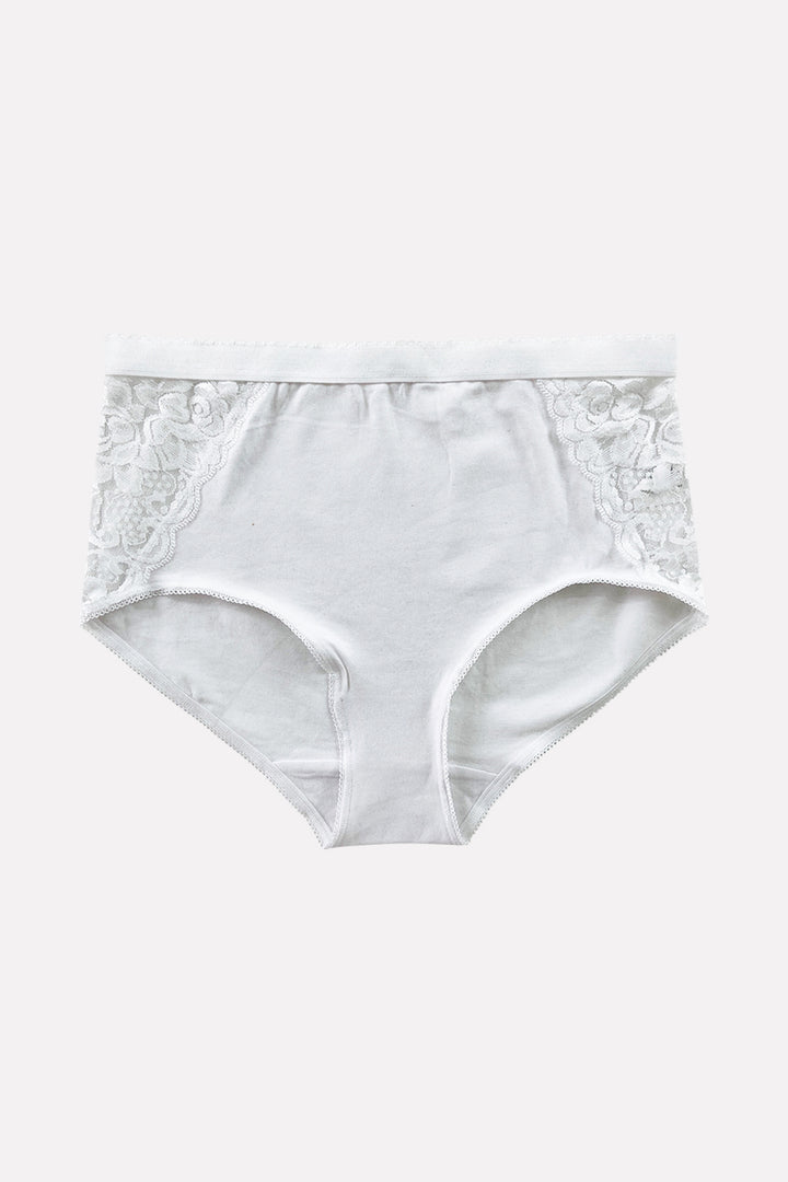Ladies High Waisted Cotton Stretch Lace Brief Panties