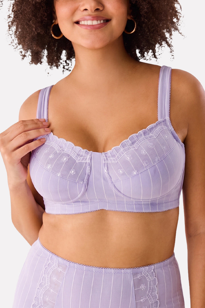 Womens Plus Size Cotton Pinstripe Wireless Full-Coverage Bra