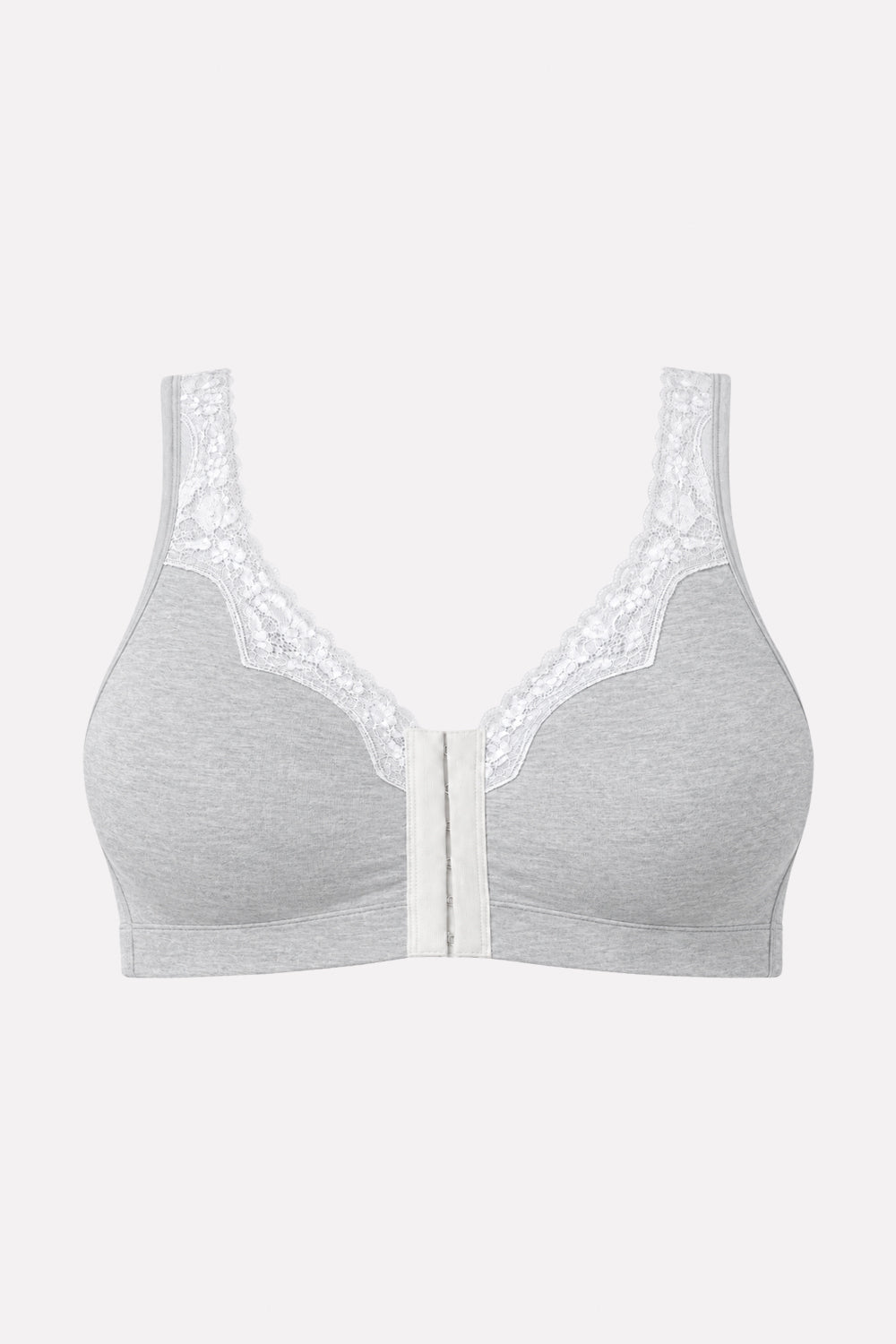 Womens Front-Close Cotton Comfort Lace Trim Bra