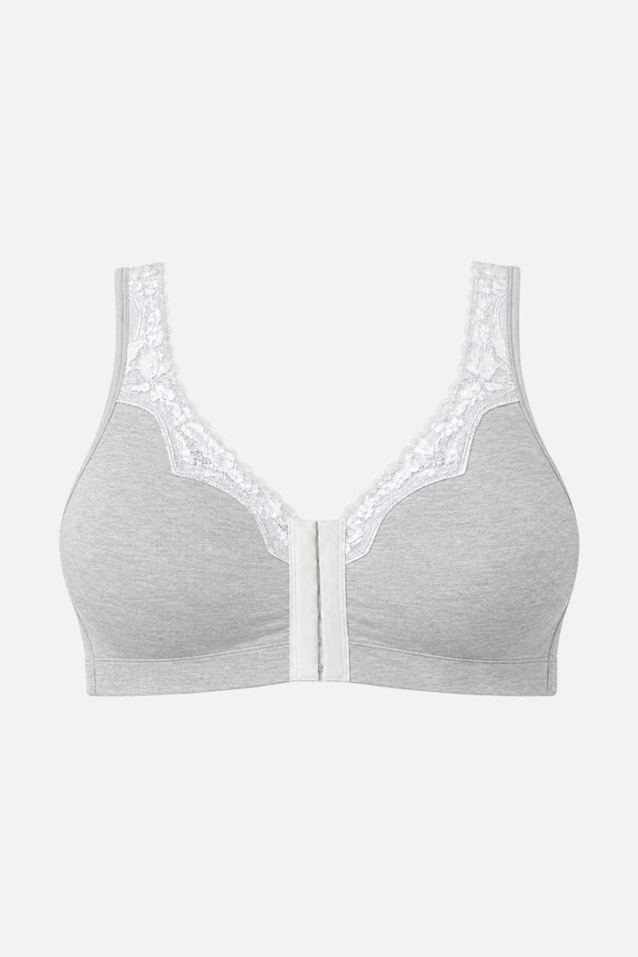Womens Front-Close Cotton Comfort Lace Trim Bra