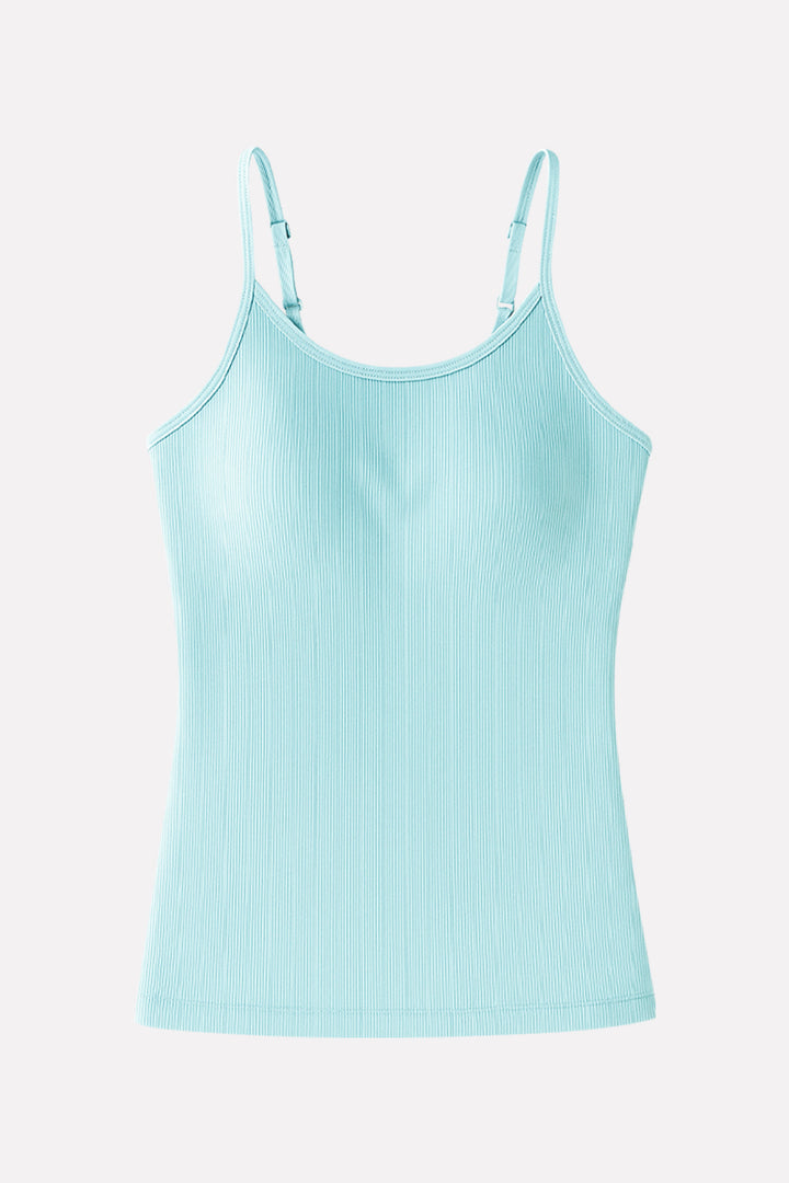 Womens Adjustable Straps Ribbed Built in Padded Bra Cotton Tank Top