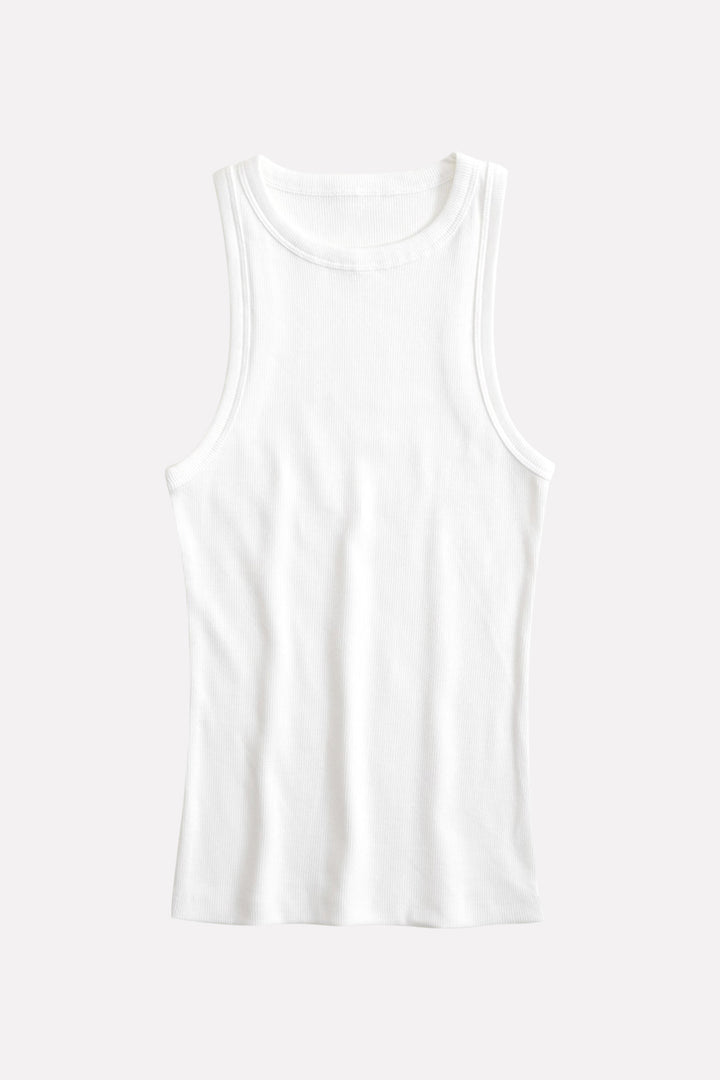 Womens Slim-Fit High Neck Ribbed Cotton Tank Top