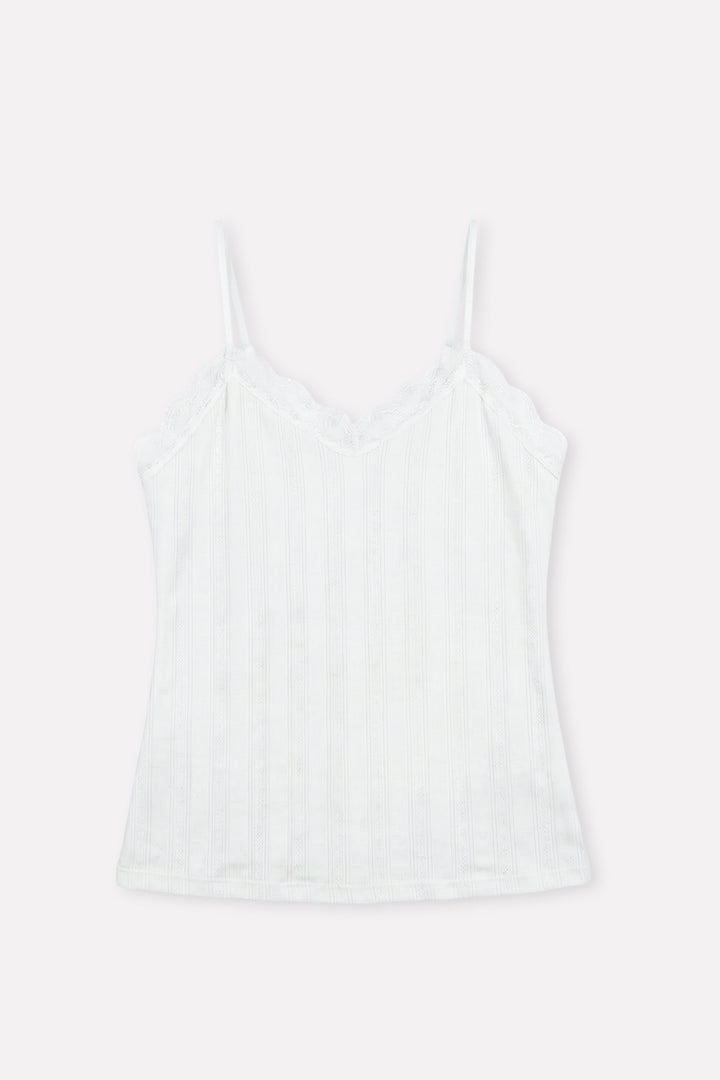 Womens Lace Trim Ribbed Slim Fit Adjustable Strap Camisole Tank Top