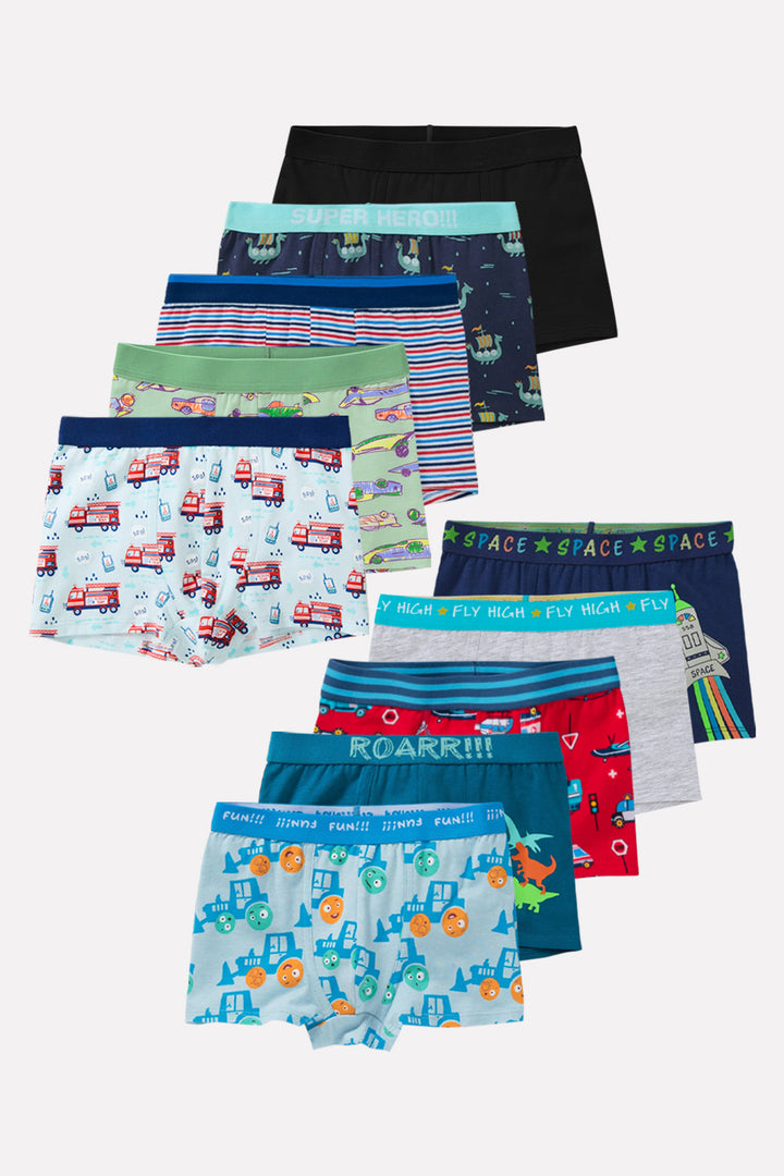 Pack of 5 Boys Premium Printed Retro Cotton Boxer Shorts
