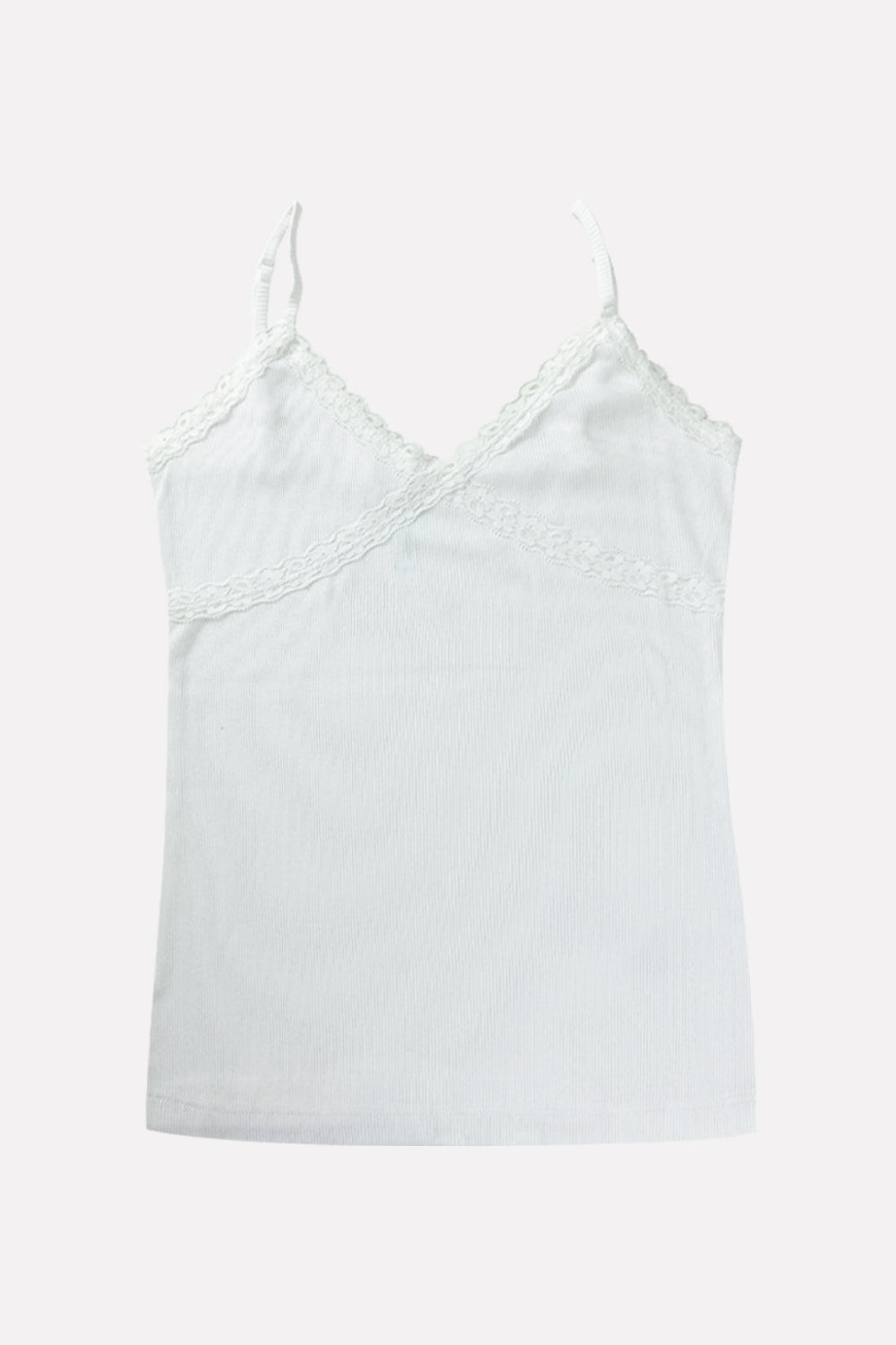 Women's Lace Trim Ribbed Cotton Camisole Tanktop