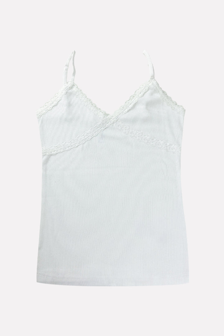 Women's Lace Trim Ribbed Cotton Camisole Tanktop