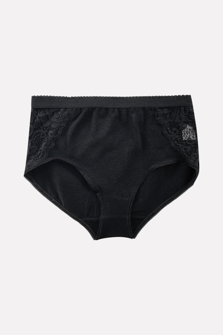 Ladies High Waisted Cotton Stretch Lace Brief Panties