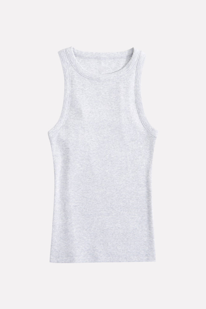 Womens Slim-Fit High Neck Ribbed Cotton Tank Top