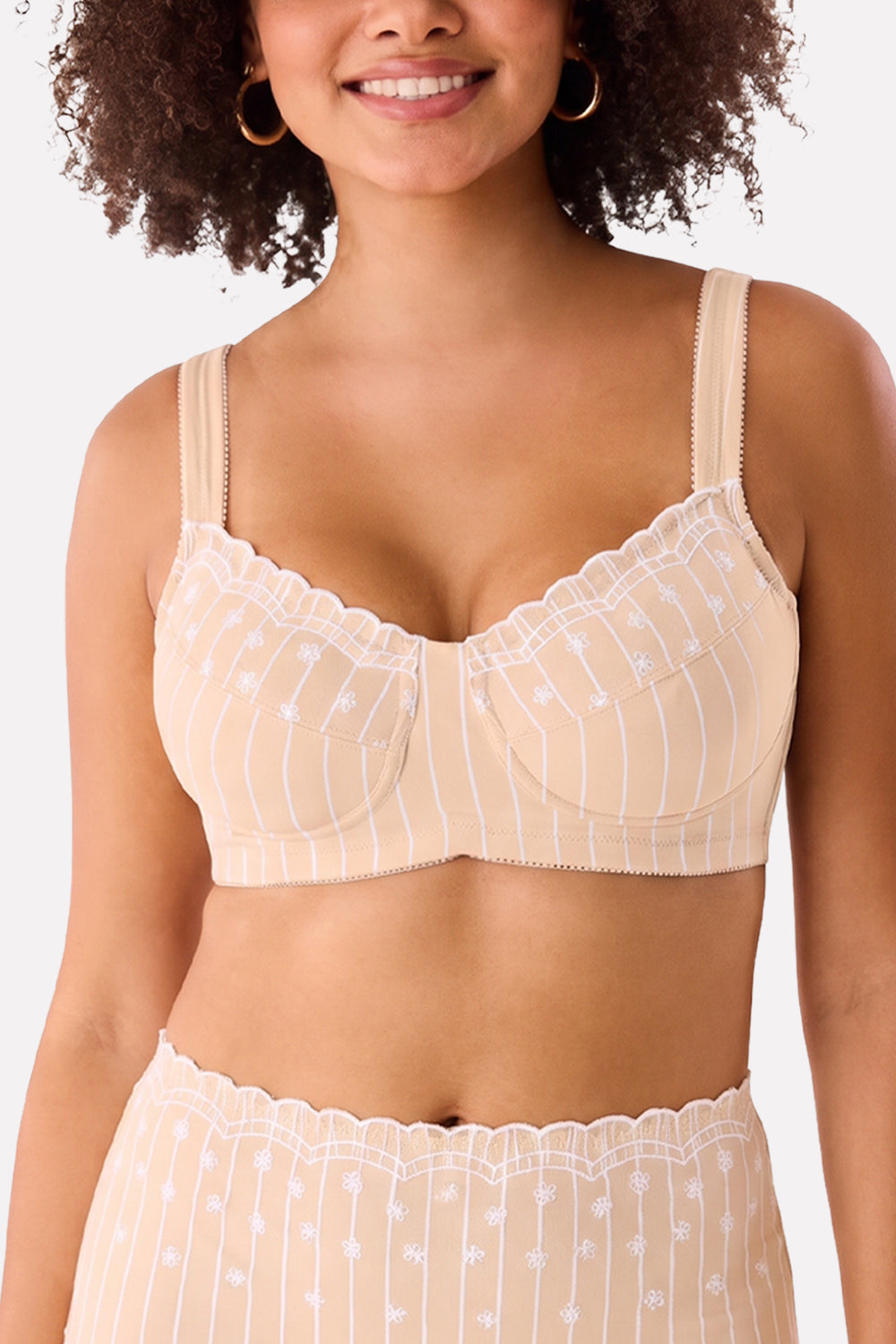 Womens Plus Size Cotton Pinstripe Wireless Full-Coverage Bra
