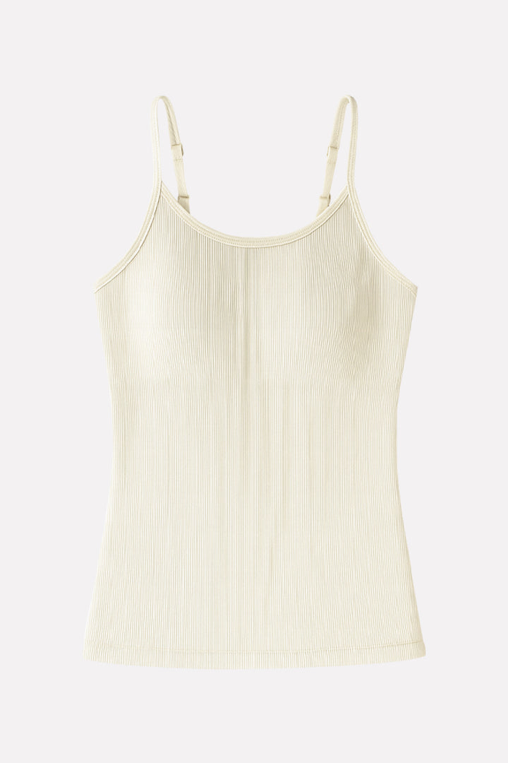 Womens Adjustable Straps Ribbed Built in Padded Bra Cotton Tank Top
