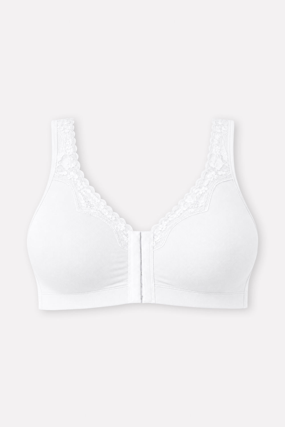 Womens Front-Close Cotton Comfort Lace Trim Bra