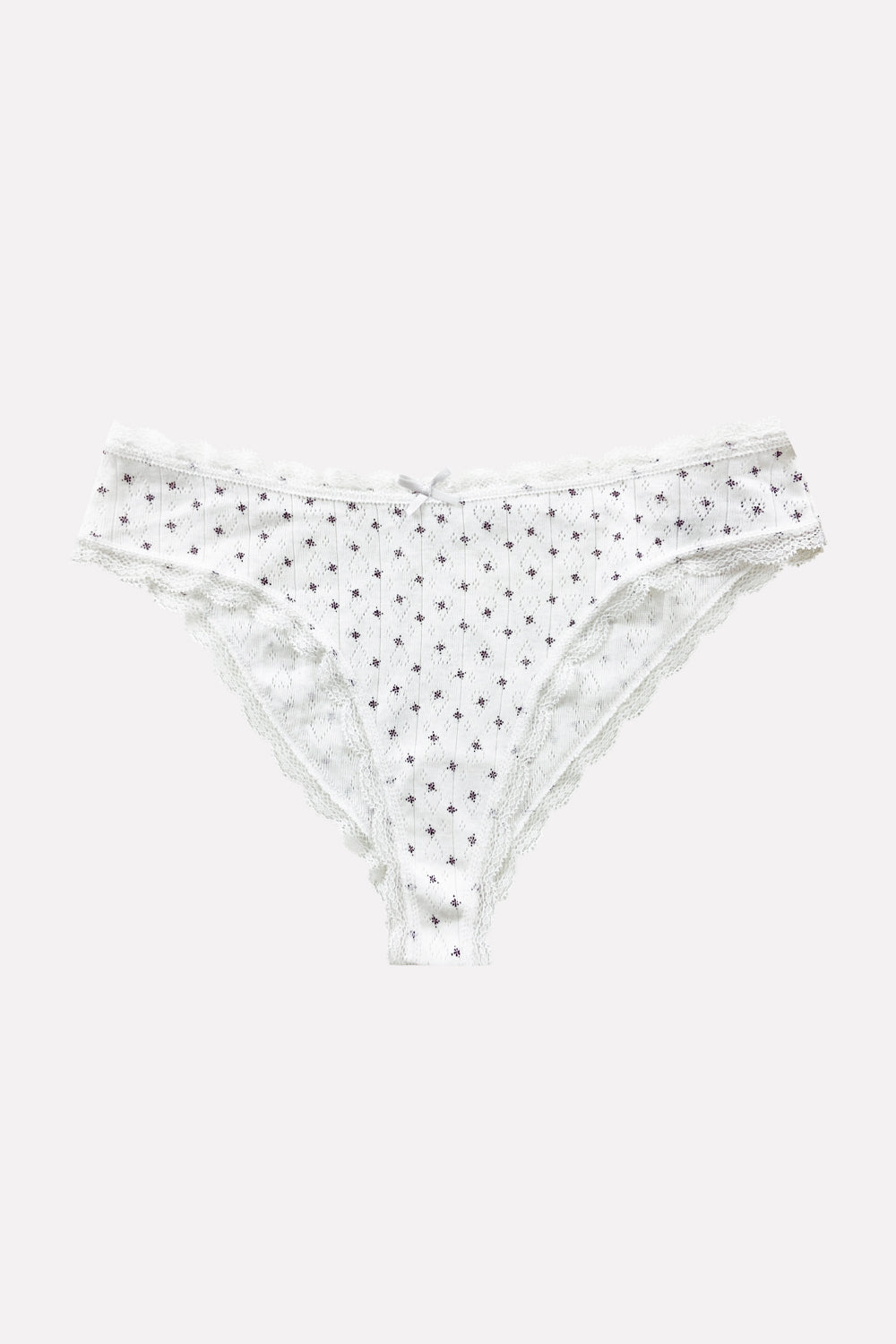Ladies Lace Trim Pointelle Brazilian Brief Panty