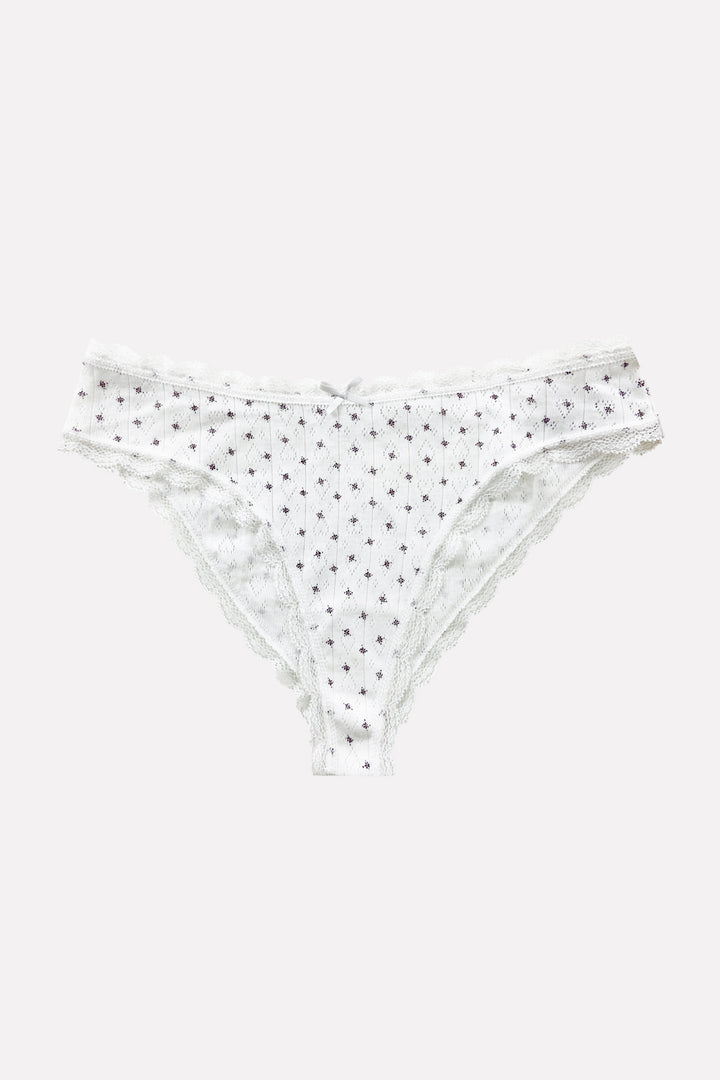 Ladies Lace Trim Pointelle Brazilian Brief Panty