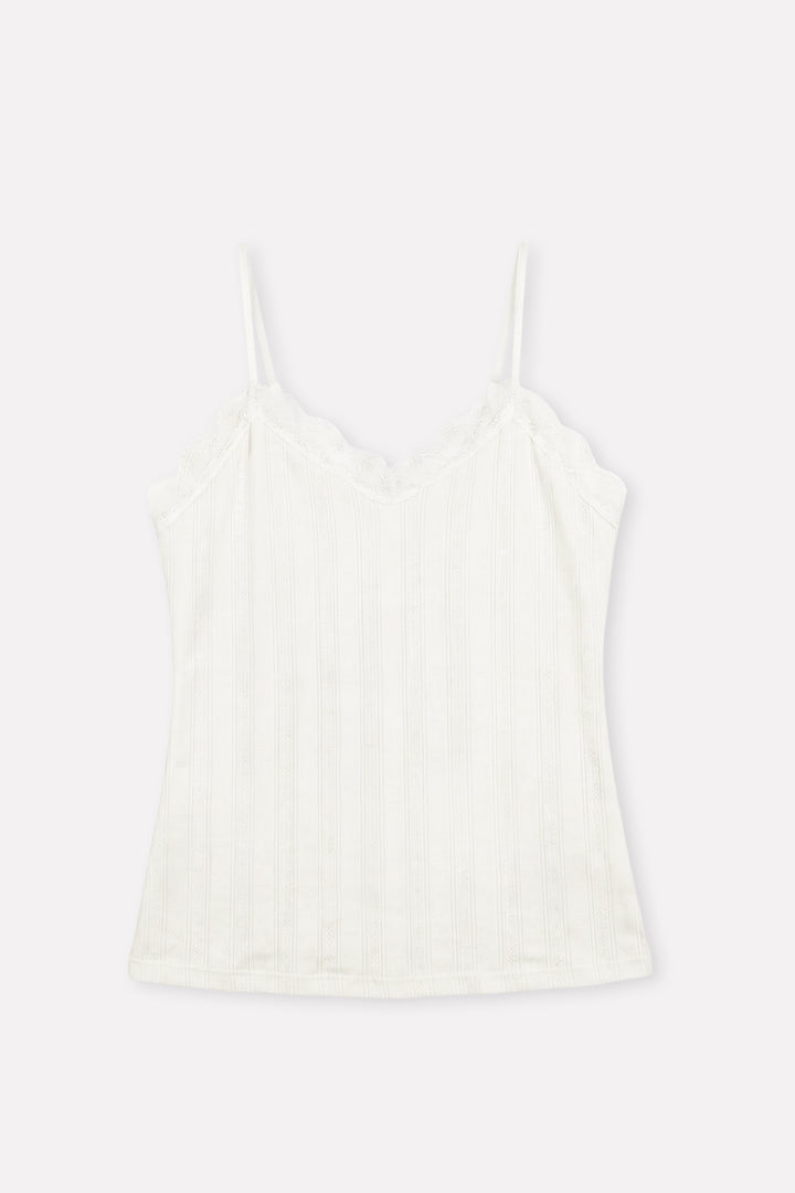 Womens Lace Trim Ribbed Slim Fit Adjustable Strap Camisole Tank Top