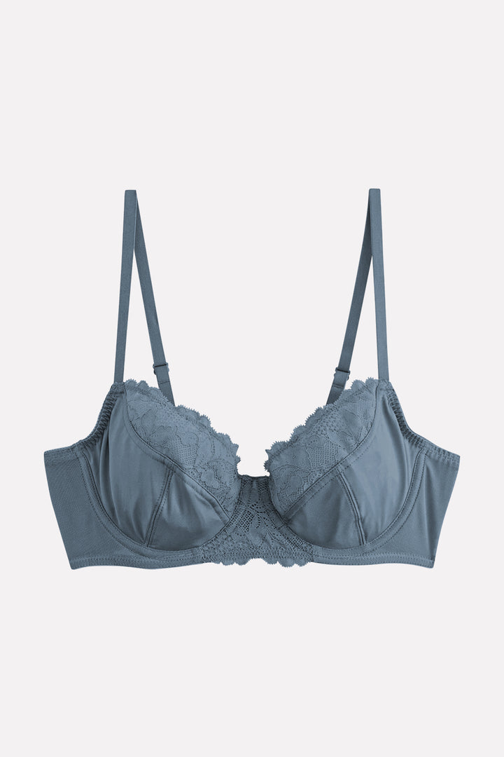 Womens Black Non-Padded Full Cup Underwired Floral Lace Bra