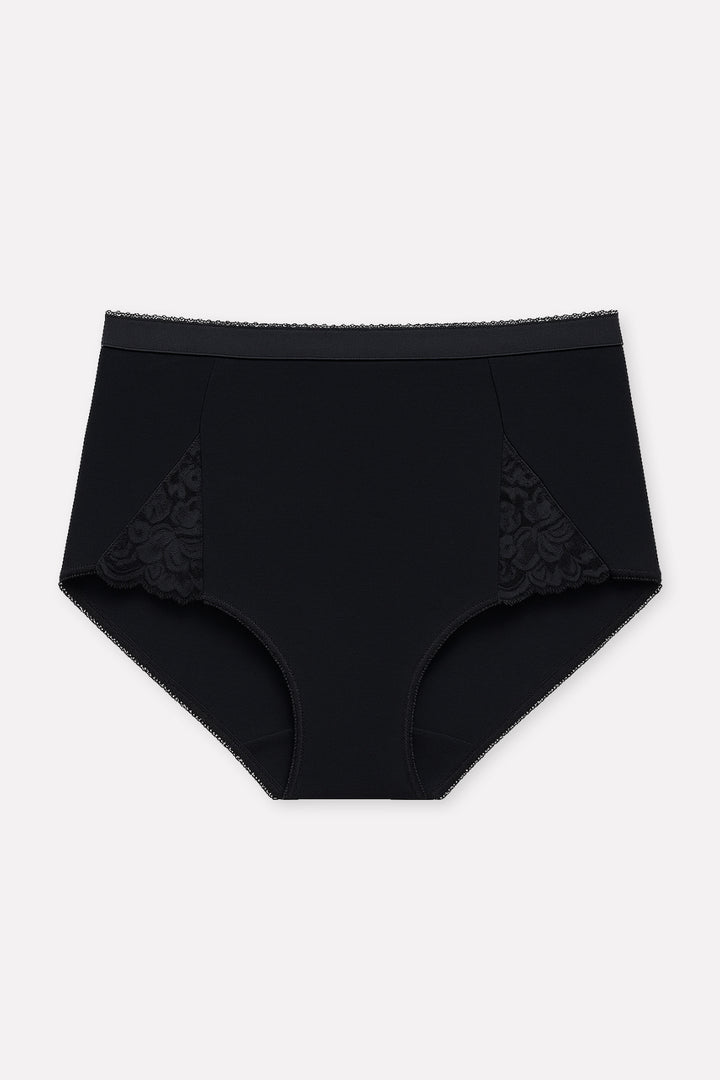 Ladies High Waisted Cotton Stretch Lace Brief Panties