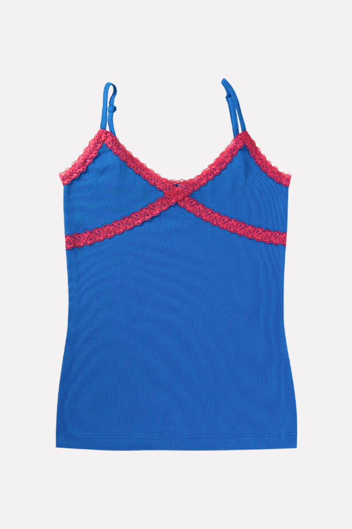 Women's Lace Trim Ribbed Cotton Camisole Tanktop