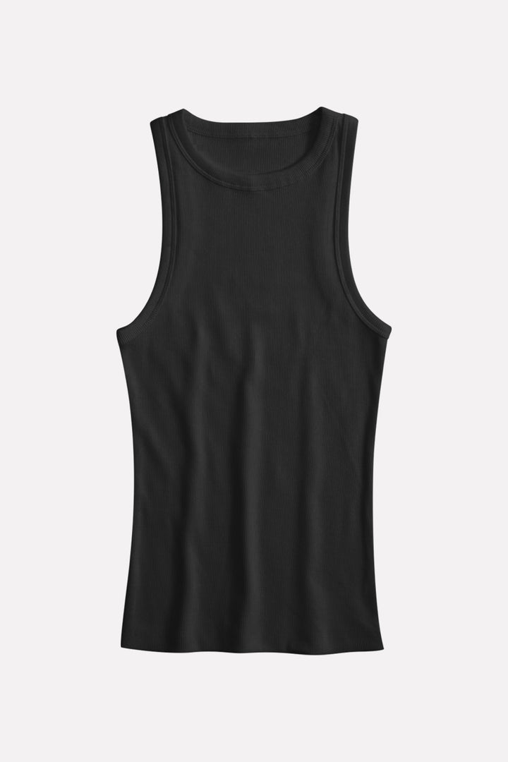 Womens Slim-Fit High Neck Ribbed Cotton Tank Top