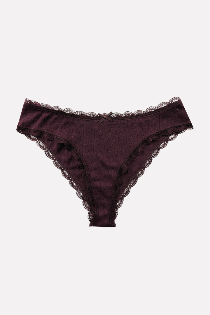 Ladies Lace Trim Pointelle Brazilian Brief Panty