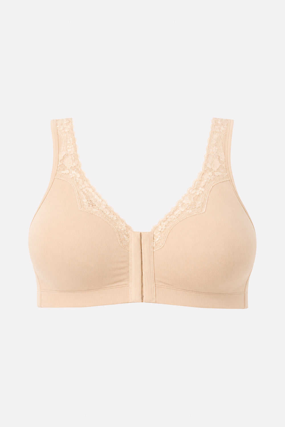 Womens Front-Close Cotton Comfort Lace Trim Bra