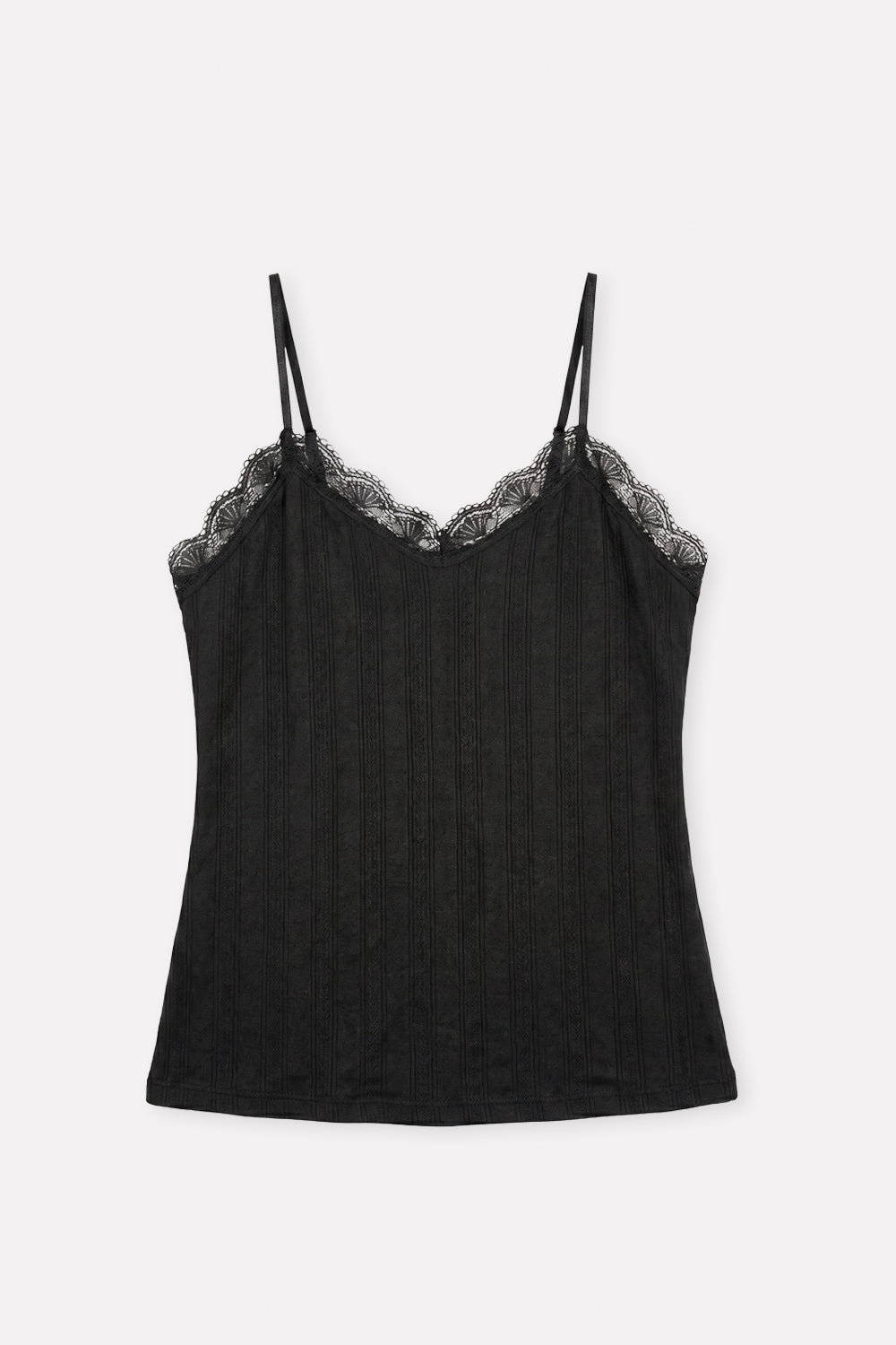 Womens Lace Trim Ribbed Slim Fit Adjustable Strap Camisole Tank Top