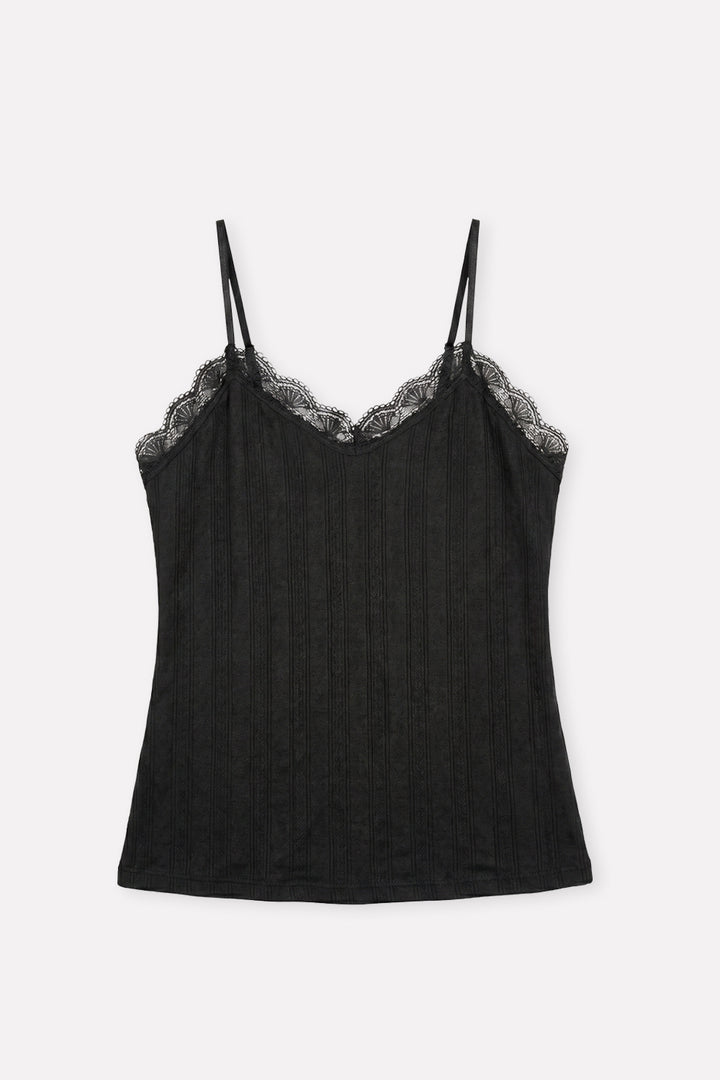 Womens Lace Trim Ribbed Slim Fit Adjustable Strap Camisole Tank Top
