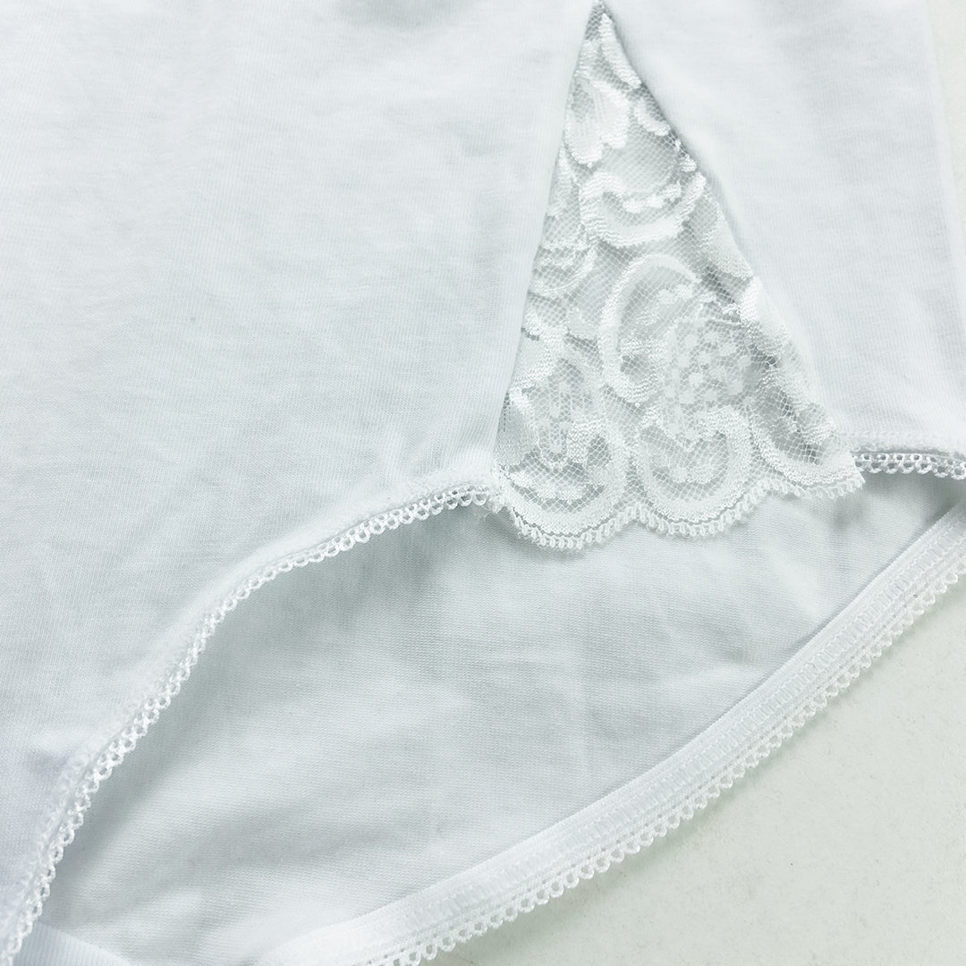 Ladies High Waisted Cotton Stretch Lace Brief Panties